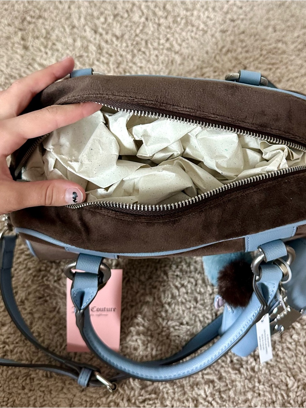 NWT Juicy Couture Chocolate New Love Chapter Satchel Blue Crossbody Bag Y2K - Picture 11 of 11